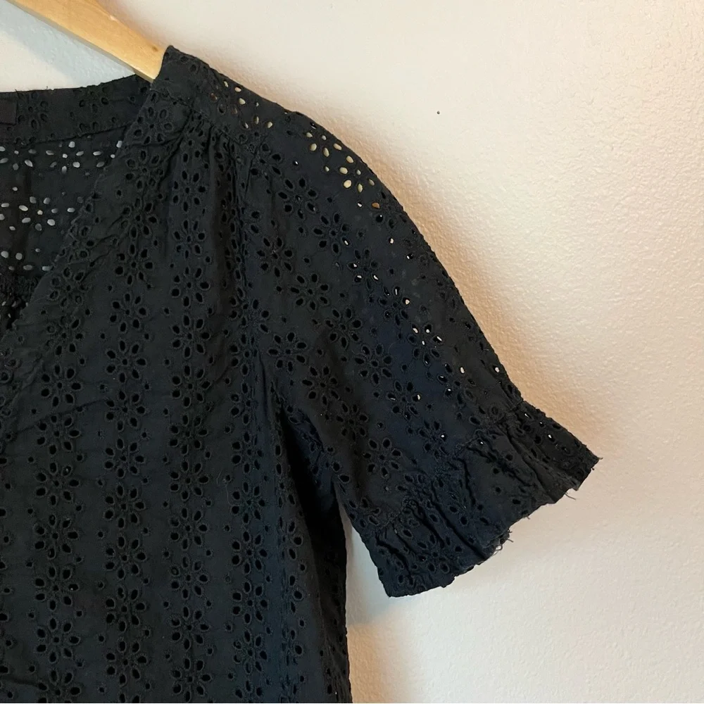 Madewell Eyelet Village Ruffle Sleeve Shirt Top Blouse Black - Picture 3 of 6
